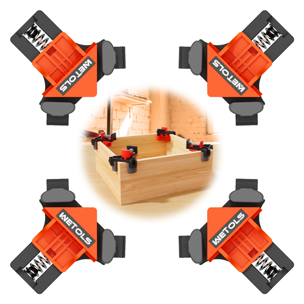 WETOLS Corner Clamp for Woodworking, 90 Degree Right Angle Clamp, Wood Clamps, 4Pcs Adjustable Spring Loaded Woodworking Clamp, Gifts for Dad, Birthday Gifts for Men, Photo Framing, Orange