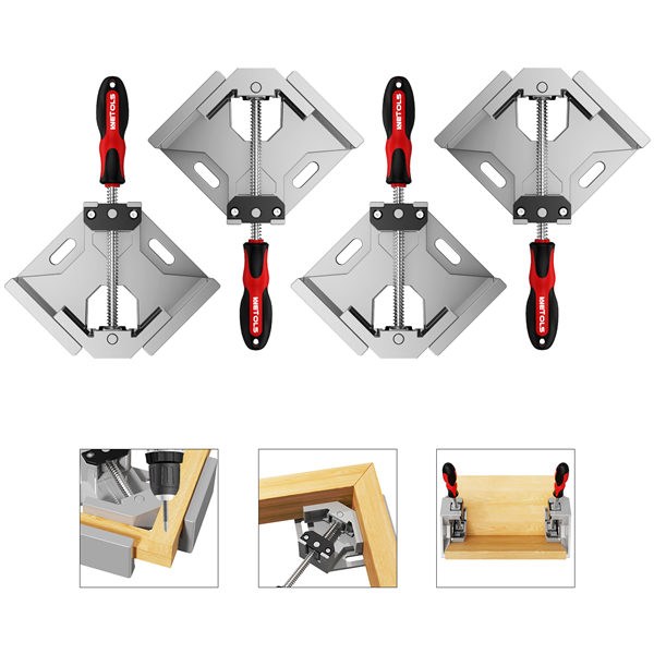 WETOLS Corner Clamp 4pcs 90 Degree Right Angle Clamp with Adjustable Aluminum Alloy Swing Jaw, Single Handle Clamps for Woodworking, Photo Framing, Gifts for Men Dad